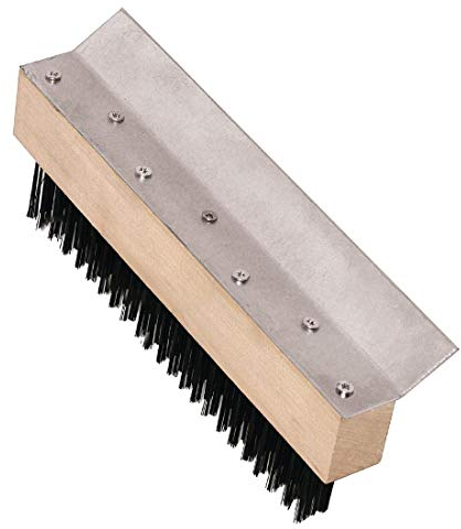 Vogue Pizza Oven Brush Head with Scraper, 10 inch Head, Brown, Carbon Steel Bristles, Size: 80(H) x 255(W)mm, Handle (GE211) Sold Separately, GE204