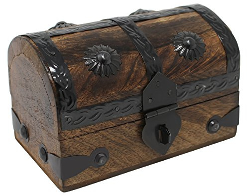 Nautical Cove Treasure Chest Keepsake and Decorative Wood Box (Small 5x3x3.25) - Storage Box, Wooden Box with Hinged Lid, Rustic Storage, Pirate Storage Box, Vintage Wooden Chest