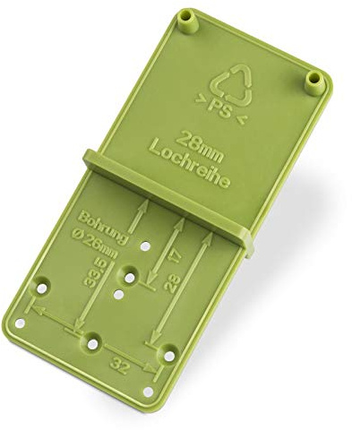 SOTECH Ankörn-Bohrschablone EasyGreen für 32er Lochreihen | und Exzenter Verbindungsbeschläge Topfbänder Ø 26 und 35 mm