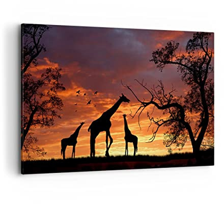 ARTTOR Bilder auf Leinwand 120x80cm Wandbild Afrika Natur - 0507 | Giraffe Safari Groß XXL Wanddekoration Wohnzimmer Schlafzimmer Küche Wanddeko Wand Kunstdruck Wandkunst Wall Decor ARTTOR