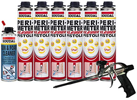 Soudal Kombi Set 6 x Perimeterkleber 750ml Dose + 1 x Soudal PU- Reiniger 500ml Dose + Schaumpistole Professionell