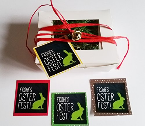 5 Ostern Osterkörbchen Osternest weiß Faltbox 165 x 150 x 45 mm Hartpapier mit Fenster mit Ostergras (Motiv grüner Osterhase)