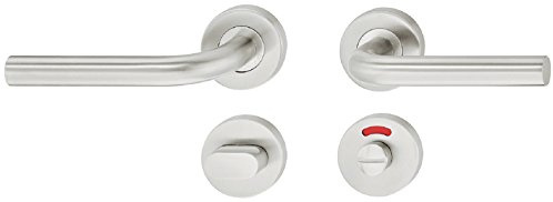JUVA Moderne Drücker-Garnitur Türbeschlag Edelstahl Tür-Griff für Zimmertüren - LDH 2172 | WC-BAD | Türklinke Edelstahl matt | 1 Set - Türdrücker-Garnitur Innentüren mit Befestigungsmaterial - Wc Set