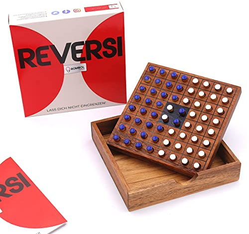 ROMBOL Reversi - Interessantes Strategiespiel für 2 Personen aus edlem Holz, Farbe:weiß/blau