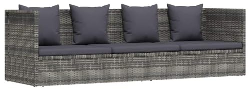 vidaXL Sofá Jardín Ratán Sintético Acero Cojines Gris Tumbona Patio Ajustable
