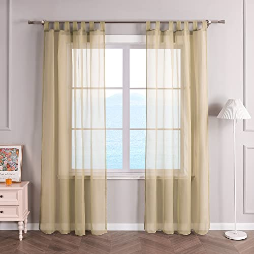 ESLIR Gardinen mit Schlaufen Vorhänge Fensterschal Voile Uni Sand 140x175 | Transparent, Schlaufenschal, 1 Stück, Gardinenschals, Fenstergardinen, Wohnzimmer deko, Fenster innen, Durchsichtig