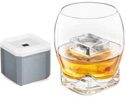 Final Touch Colossal Whiskyglas Set, 2 Gläser, Grau, Silikonform, Eiswürfelform, 4,5 cm Eiswürfel, BPA-frei, Spülmaschinengeeignet