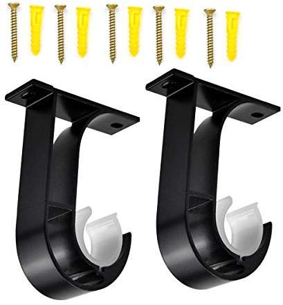 2 Pezzi Staffa da Soffitto per Bastone Tende in Lega di Alluminio - Supporto Flangia di Montaggio per Asta Tenda e Appendiabiti 28mm (Nero)