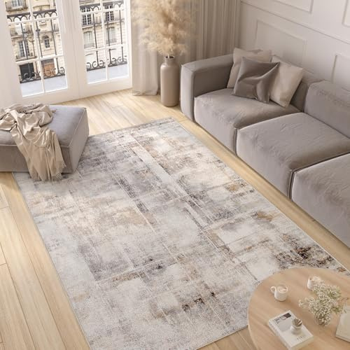 TAPISO Valley Teppich Kurzflor Modern Abstrakt Grau Beige Creme Mehrfarbig Linien Meliert Verwischt Wohnzimmer Schlafzimmer ÖKO-TEX 200 x 300 cm