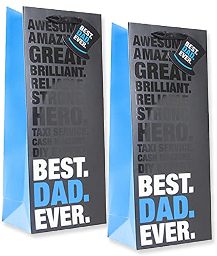 Fathers Day Bottle Gift Bag with Gift Tags | 36cm x 12cm x 11cm | Pack of 2 | Dads Day Thick Luxury Paper Gift Bag | Dad's Day Gifts Bags