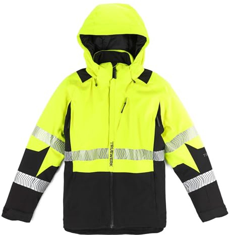 TRUEWERK Men's Work Coat - S4 Tower Winter Parka Workwear, Water-Resistant, Windproof Jacket with 4-Way Stretch, Viz Yellow/Black, Large