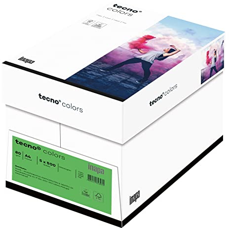 Inapa farbiges Druckerpapier, buntes Papier tecno Colors: 80 g/m², A4, 2.500 Blatt (5x500), intensivgrün