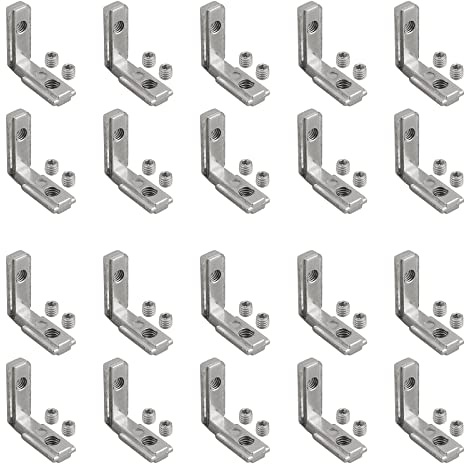 AUTOUTLET 20PCS Fente d'Angle Intérieure 6 EU-2020 Profilé en Aluminium à Fente en T en Alliage de Zinc Fente de 6 Supports en Forme de L 90° Connecteur de Coin Intérieur Equerres Intérieures Rainuré
