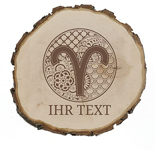 gravur-fabrik.de – gravierte Baumscheibe aus Erlenholz – Zentangle Sternzeichen Widder – Holzscheibe zur Dekoration – Geschenkidee für Hochzeit, Jahrestag, Geburtstag (p22,5-24 cm Durchmesser)