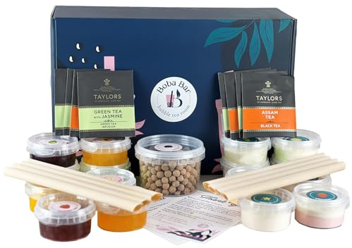 BOBA BAR Milky Blast Milk Bubble Tea Kit (Serves 8 x 500 Ml Drinks) - Includes a Variety of Milk Tea Flavors, Popping Boba and Jelly Toppings | Gluten-Free | Contains Tapioca Pearls and Tea Bags