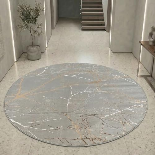 Teppich-Traum Kurzflor Teppich Ästemuster Gold Ø 200 cm | Pflegeleicht, strapazierfähig, schmutzabweisend, seitlich gekettelt, fußbodenheizungsgeeignet, mit Glanzeffekt, 8 mm Flor