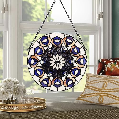 bwkoiujes 30,5 cm große, raue Buntglas-Fensterdekoration, Tiffany-Pflanzen-Stil, violette Blumen-Sonnenfänger, Wanddekoration, Kunst-Panel, inklusive 50,8 cm Kette und Haken, das perfekte