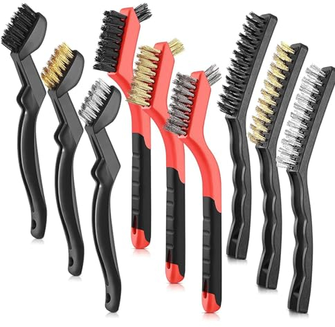 Spazzole metalliche, spazzole per la pulizia di piccole parti, dettagli in ottone, acciaio inox/nylon per metallo, legno, stove, lavandino, ruggine e saldatura, set da 9 pezzi
