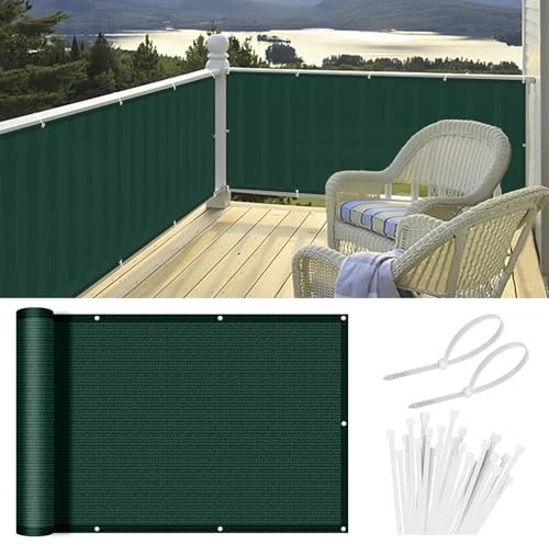 HENG FENG Balkon Sichtschutz 80x400cm Wetterfest, Dunkelgrün | Balkonverkleidung Balkonabdeckung HDPE, 95% UV-Schutz & wetterfest, mit Kabelbindern für Balkongeländer sichtschu