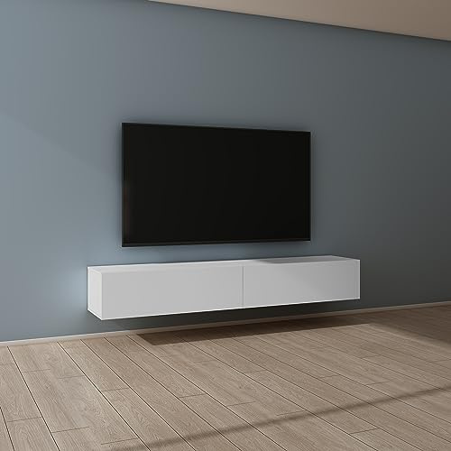 Mai & Mai Fernsehschrank Hängend TV Lowboard hängend mit Gasdruckfedern | TV Schrank mit Klappen, viel Stauraum, Wandmontage in Matt Weiß, Breite: 200 cm, Fernsehschrank02