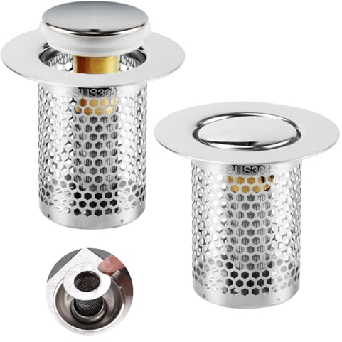 2 pezzi Filtro per Lavello, 33 × 50 mm Filtro lavandino Cucina, Acciaio Inossidabile Filtro Capelli Doccia, Prevengono L'Intasamento, Adattoper Doccia Cucina Lavello, Vasca da Bagno e Lavabo