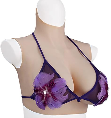 HUANQIN Silikon Brüste Silikonbrustplatten Crossdresser Brustplatte Baumwolle Gefüllt B Cup, Silikonbrüste als BH-Einlagen, Silikonbusen, Falsche Brüste Prothesenbrustprothesen Silikon Boobs, Bräunen