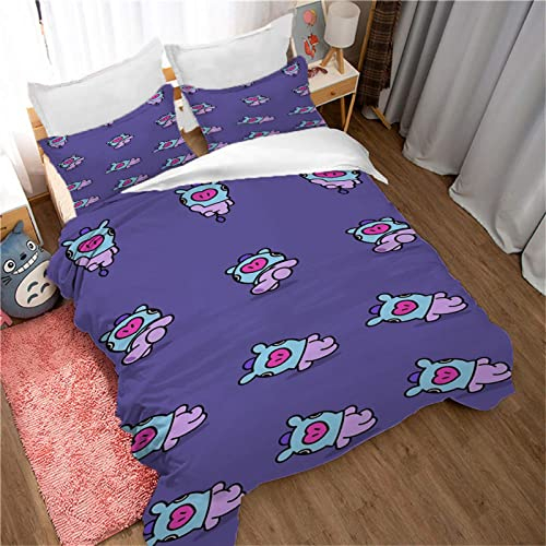 Bettwäsche 135X200Cm 3 Teilig 3D Lila Tierschweinchen Druck Bettbezug Set, Baby Bettwäsche Weiche Flauschige Hypoallergen Mikrofaser Bettbezüge Mit Reißverschluss Und 2 Kopfkissenbezug