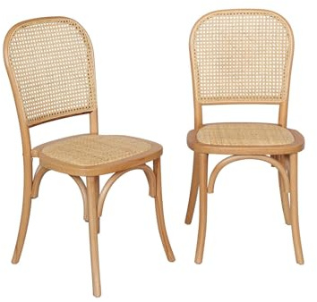 sweeek - Lot de Deux chaises Naturelles Vintage en Bois avec Assise et Dossier en rotin