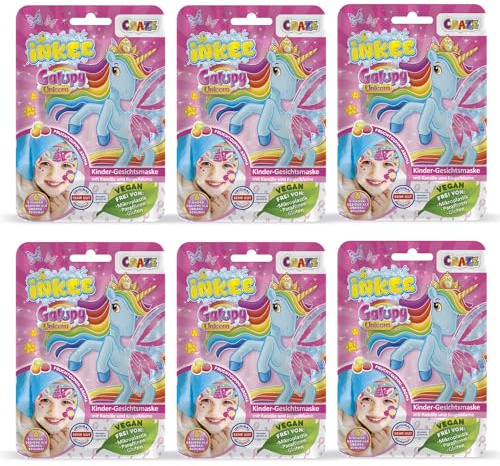 INKEE Pack de 6 Mascarillas Faciales Para Niños Galupy Unicorn Con Diseño De Unicornio (Hay 6 Diseños Diferentes) Con Camomila Y Caléndula, 6 Unidades