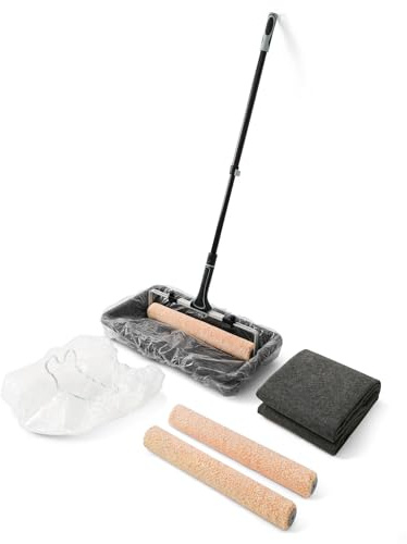 ROLLINGDOG Ensemble de rouleau de peinture de 45,7 cm - Grand bac à peinture avec 3 doublures de bac, manches de rouleau de peinture en microfibre (lot de 3) avec cadre de rouleau, tige d’extension
