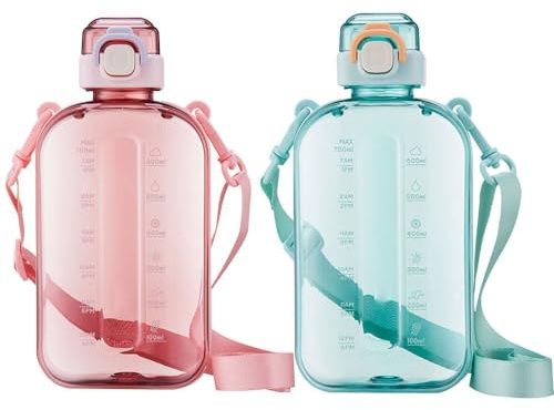 ZOYDP Lot de 2 bouteilles d'eau plates de 750 ml pour sac à main, bouteille d'eau fine et étanche avec sangle réglable, bouteille d'eau plate pour sac à main, bureau, voyage, randonnée, camping,