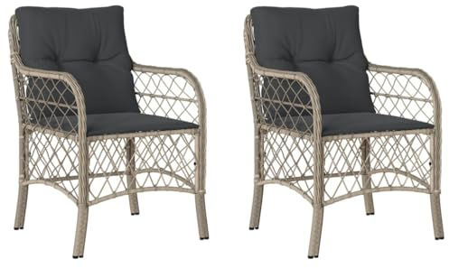 Gecheer 2 STK. Garten Essstuhl Gartensessel Sessel Stuhl Gartenstuhl Stühle Rattanstuhl Rattansessel Stuhlset Gartenmöbel Hellgrau Poly Rattan