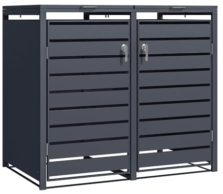 Phoenix Safe Company GB2213AAK Double Wheelie Bin Storage - Anthracite - Outdoor Trash Can Storage Shed with Gas Pressure Springs and Locking System - Size 80cm D x 132cm W x 116cm H