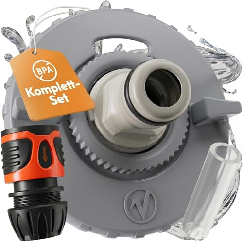 valuents® tappo per serbatoio dell' acqua – 3 perni diametro 78 mm – grigio scuro – per camper con tubo per il bocchettone dell'acqua +Plus: adattatore per tubo dell'acqua