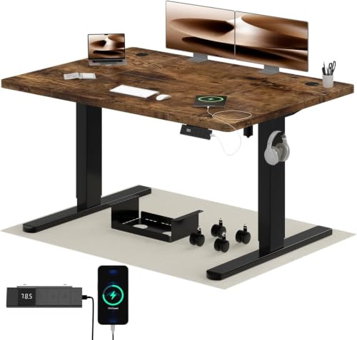 Airfish Höhenverstellbarer Schreibtisch 120x80cm mit USB-C,Vintage Braun