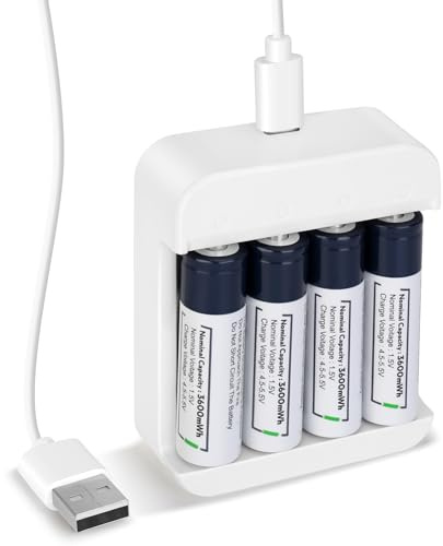 Rechargeable Lithium Batteries AA with Charger, 3600mWh High Capacity 1.5V AA Batteries for Blink Camera（4 Pack)