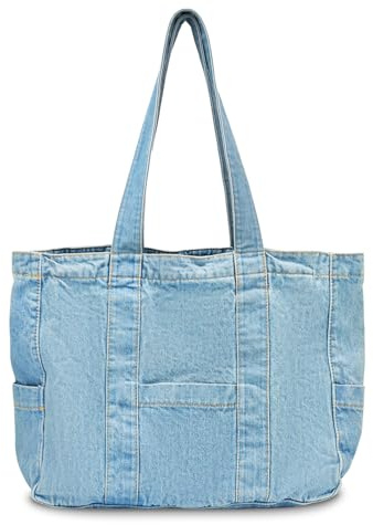 Boziee Denim Tasche Damen Shopper Jeanstasche Damen Tote Bag groß Beuteltasche mit Reißverschluss,Tragetasche Shopping Bag für School Schule Arbeit Büro Reisen Einkaufen Alltag