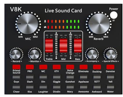 Qerwsdty V8K Audio USB Scheda audio esterna Multi Microfono Portatile Trasmissione live Scheda audio per cellulare Computer