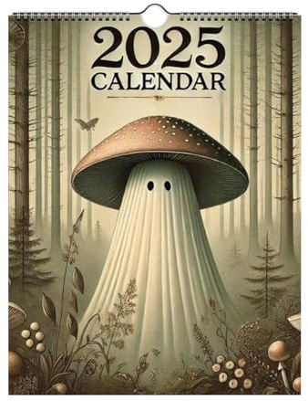 Calendario dei Funghi Fantasma 2025, Calendario da Parete Artistico Ispirato alla Natura, Calendario Mensile Verticale da Appendere con Illustrazione dei Funghi Elfi, per la Famiglia e gli Amici