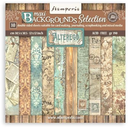 Stamperia - Scrapbook Paper Pad for Scrapbooking, Albums, Cards, Bullet Journals, and More, Acid Free, Double-Sided, Perfect for Crafts and Gifting (Alterego Maxi Background) (30.5 x 30.5cm)