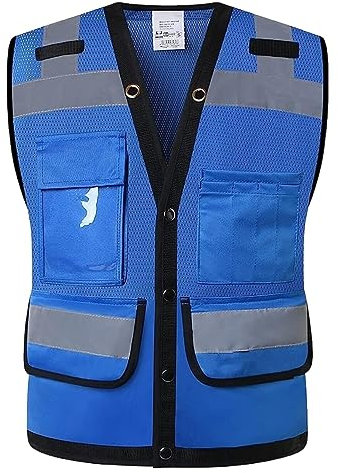 WUTIANBAO Reflektoren Kleidung Hochsichtbare Reflektierende Sicherheitsweste Mit Taschen, Arbeitsweste Für Den Sommer Für Herren Warnweste Fahrrad(Blue,XXL)