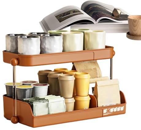 Étagère à tasses à café, porte-tasses à thé à 2 niveaux, organiseur de tasses à café durable pour cuisine, bureau, maison, bar à café, organisateur pour comptoir, accessoires de station de café