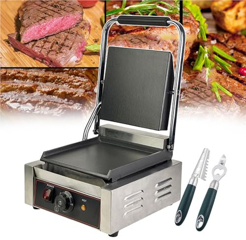 CAFIEDR Commercial Electric Sandwich Makers And Meat Press Grill, Large Heating Plates 8.4 * 8.3 Inch, 11 * 9.4 Inch, Stainless Steel Electric Heating Plate Grill For Camping, Whol/Smoo (Groo/Smoo)