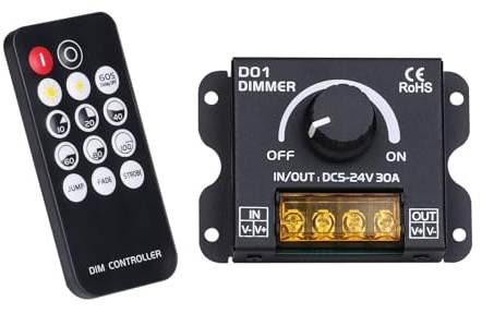 BENLUN DC 5V-24V 30A Bande LED Dimmer Contrôleurs | avec ON/Off Interrupteur Bouton avec Télécommande pour COB 5050 2835 LED Strip Lights Ajuster la Luminosité