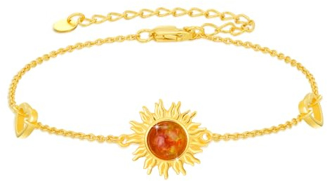 YEESIA Bracelet de soleil pour femme en argent sterling 925 réglable avec pierre d'ambre - Cadeau pour femme, 7+2, Argent sterling, Ambre