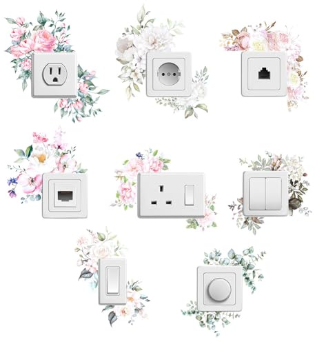 PLIGREAT 8 pegatinas para interruptor de plantas verdes, pegatinas decorativas para interruptor de luz, pegatinas de PVC extraíbles para dormitorio, salón, cocina, habitación de los niños, pared