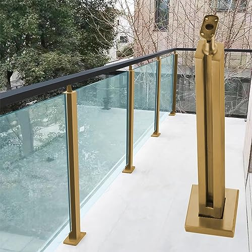 Sistema de barandilla de cristal dorado para uso en exteriores, ideal para patios, piscinas, escaleras, restaurantes, barandilla cuadrada de vidrio con kit de abrazadera para paneles de 10 mm y 12 mm.