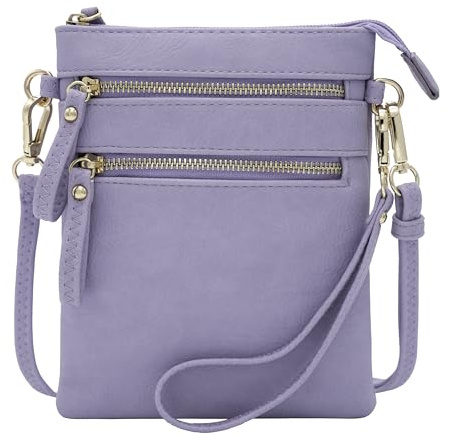 Solene Small Crossbody Bag, Multi Pocket, Detachable Wristlet, Credit Card Slot, Lightweight Travel Purse, Cell Phone Pouch-WU002(Lavender)