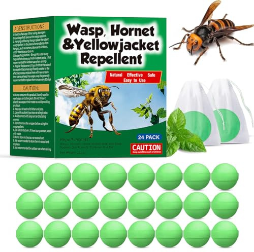 24 Pack Bee and Wasp Repellent, Wasp Repellent Balls, Natural Peppermint Oil Repels Bee, Yellow Jacket, Hornet, Wasp, Indoor Outdoor Patio Garden Yard, Pet and Family Safe