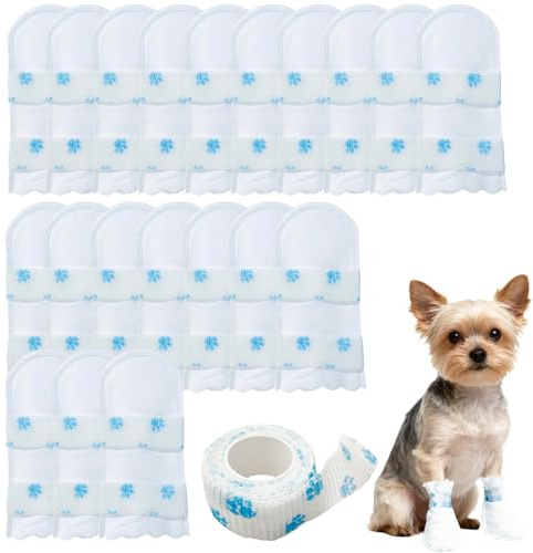 ACKKOR 20 Stück Einweg-Hundesocken | Pfotenschützer gegen Lecken | Wasserfeste Hundeschuhe für verletzte Pfoten | Hundeverband für drinnen & draußen (S(3-8 KG))